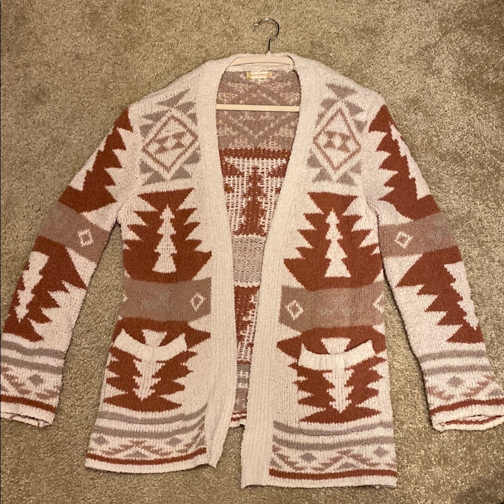 Altar'd State Geometric Cardigan in Cream and Brown